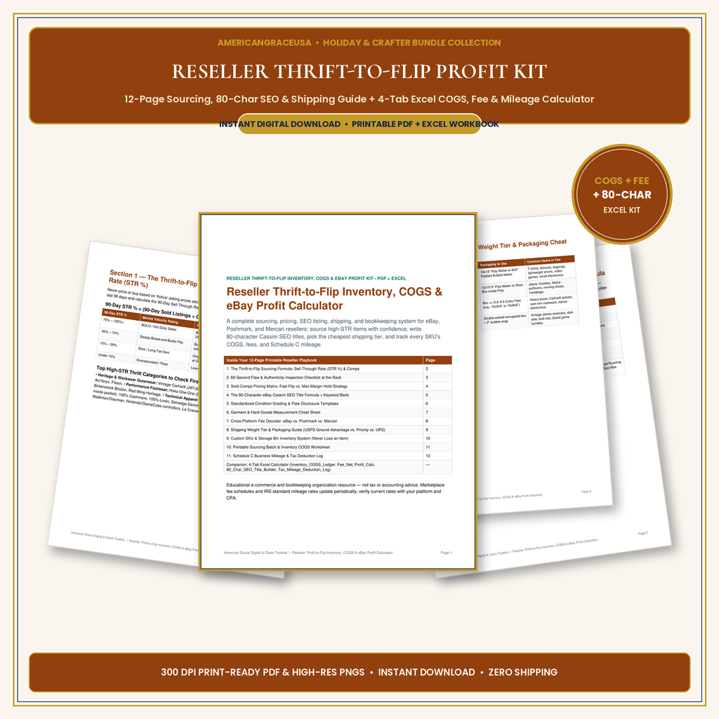 Reseller Thrift-to-Flip Inventory, COGS & eBay Profit Calculator (PDF + Excel) - Hero Mockup