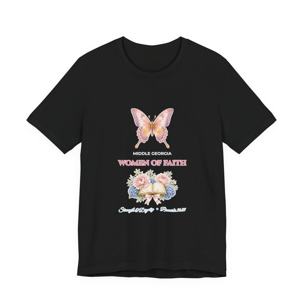 Personalized Custom Church or Ministry Name Shirt | Watercolor Butterfly & Scripture Bella+Canvas 3001 Tee | Women of Faith Bible Study Gift