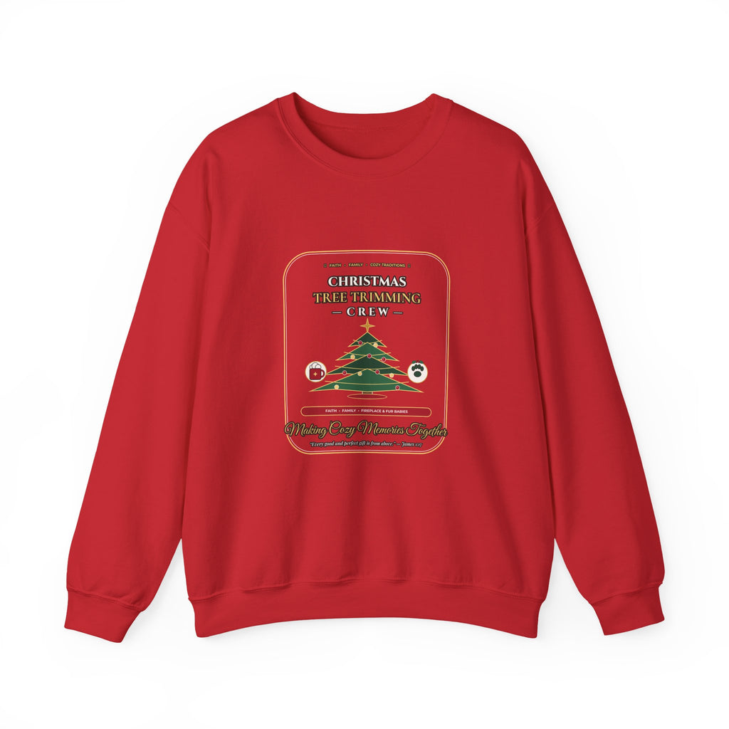 Christmas Tree Trimming Crew Sweatshirt | Faith Family Fireplace & Fur Babies Holiday Crewneck | Cozy Dog Mom Christmas Sweater