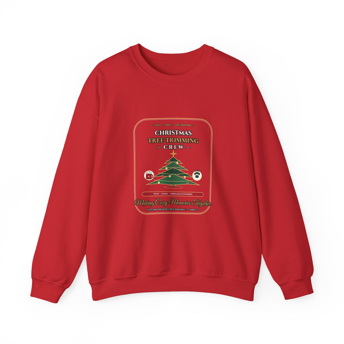 Christmas Tree Trimming Crew Sweatshirt | Faith Family Fireplace & Fur Babies Holiday Crewneck | Cozy Dog Mom Christmas Sweater