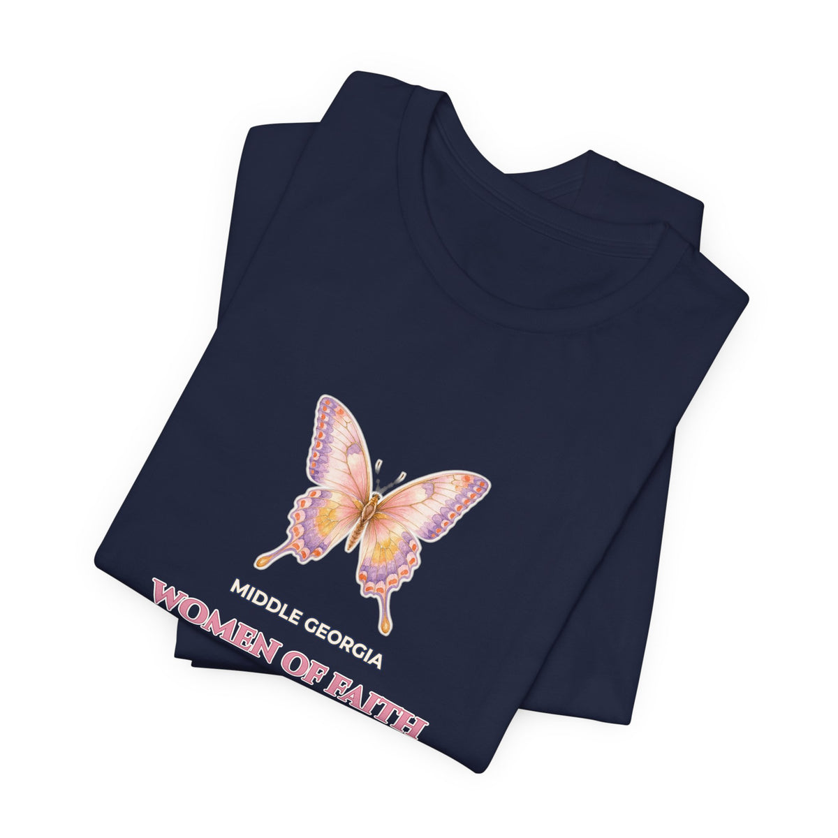Personalized Custom Church or Ministry Name Shirt | Watercolor Butterfly & Scripture Bella+Canvas 3001 Tee | Women of Faith Bible Study Gift