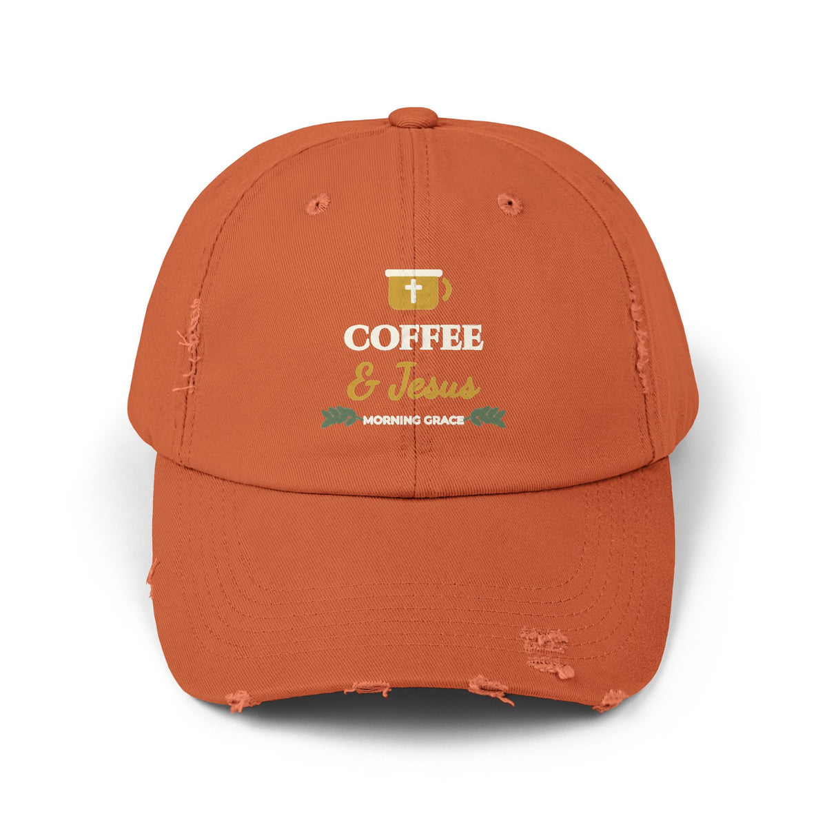 Coffee & Jesus Distressed Cotton Dad Cap | Morning Grace Printed Women's Baseball Hat
