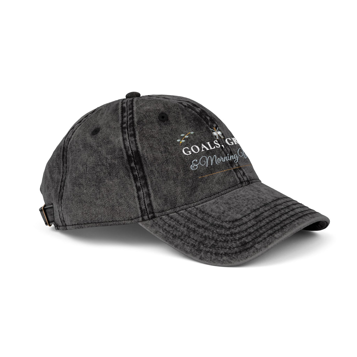 "Goals, Grace & Morning Walks" Embroidered Vintage Washed Dad Cap | Christian Women's Walking Club Baseball Hat