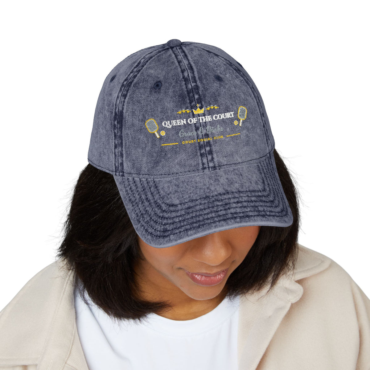 "Queen of the Court • Grace & Dinks" Embroidered Vintage Washed Cap | Women's Preppy Pickleball Club Baseball Hat