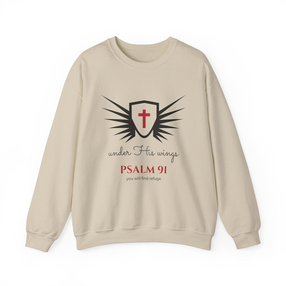 Psalm 91 Sweatshirt, Under His Wings Christian Crewneck, Refuge Bible Verse Shirt, Faith Gift for Her, Sand