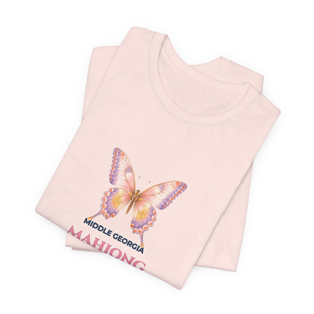 Personalized Custom City or Club Name Mahjong Shirt | Watercolor Butterfly & Floral Bella+Canvas 3001 Tee | Group Game Night Gift