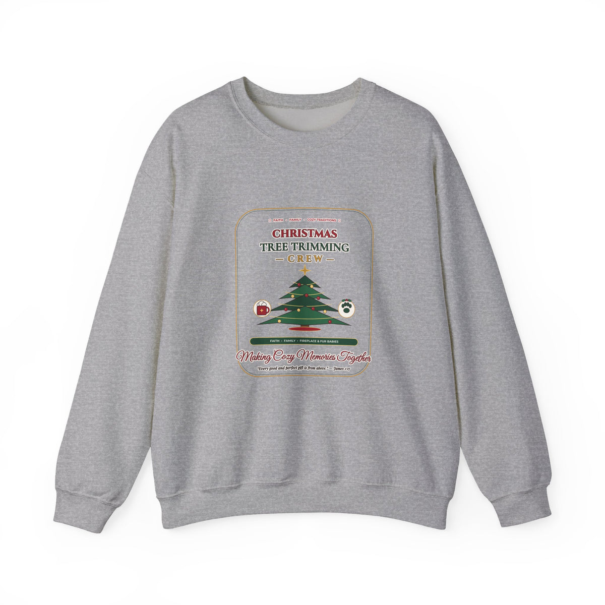 Christmas Tree Trimming Crew Sweatshirt | Faith Family Fireplace & Fur Babies Holiday Crewneck | Cozy Dog Mom Christmas Sweater