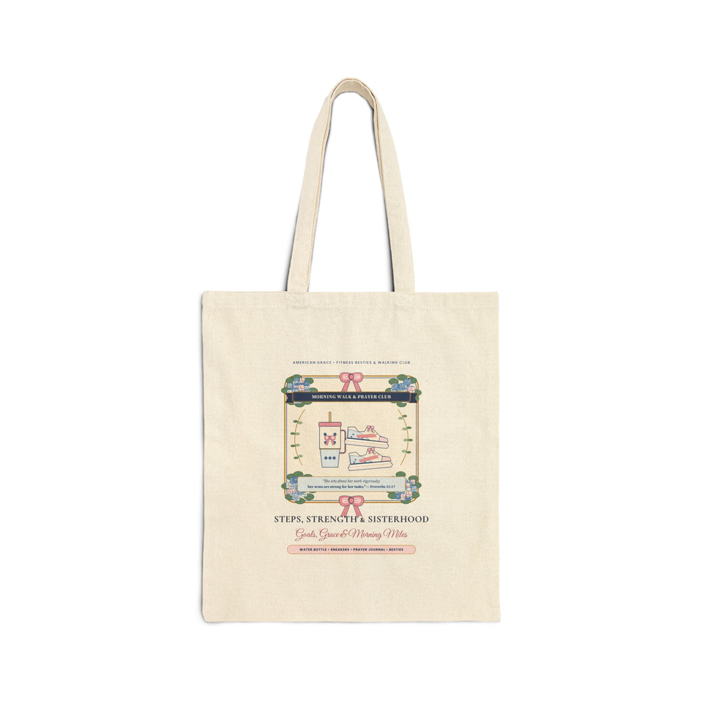 Personalized "Steps, Strength & Sisterhood • Proverbs 31:17" Walking Club Canvas Tote Bag | Fitness Besties Park Walk & Water Bottle Bag