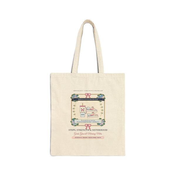 Personalized "Steps, Strength & Sisterhood • Proverbs 31:17" Walking Club Canvas Tote Bag | Fitness Besties Park Walk & Water Bottle Bag