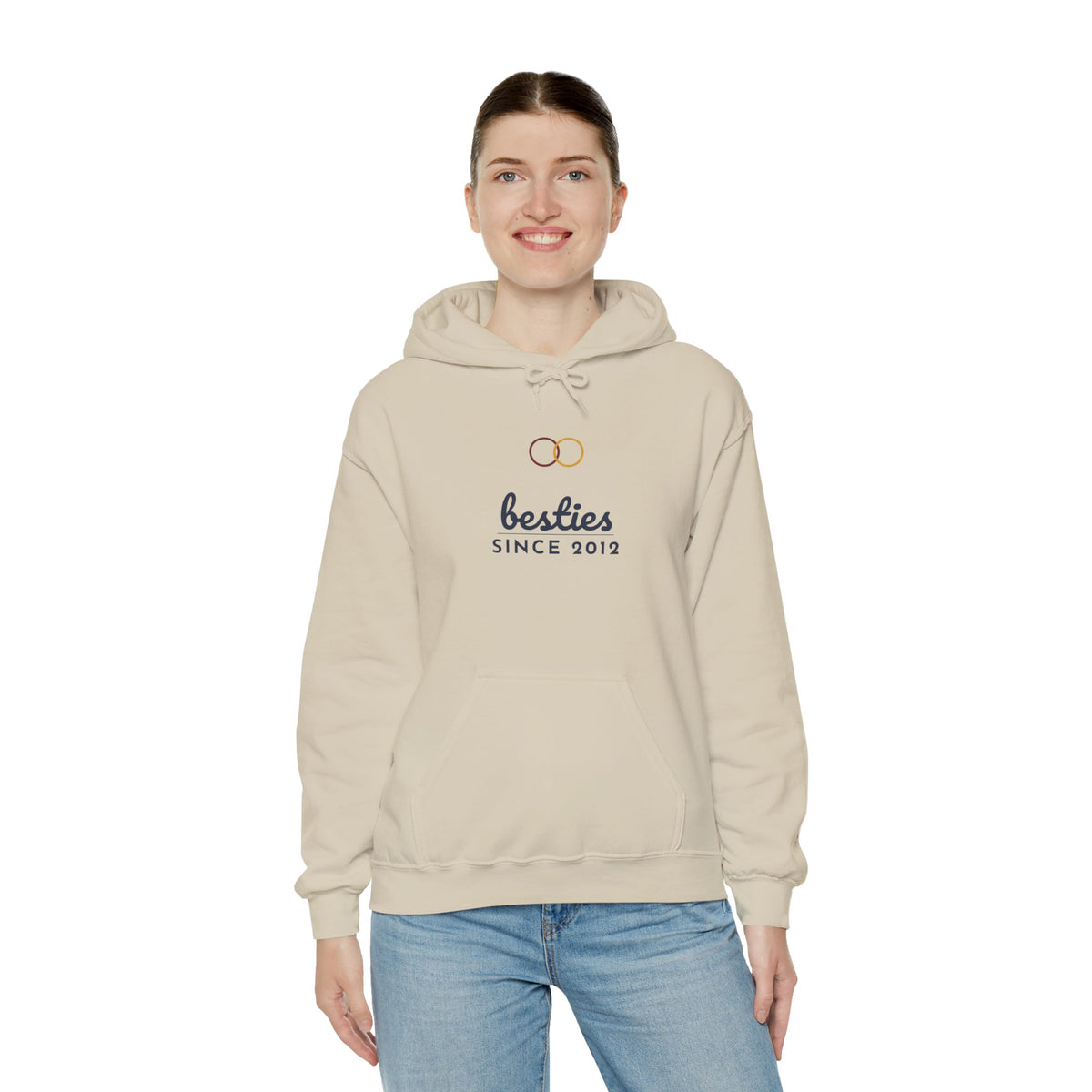 Besties Since Hoodie Personalized Year — Bella+Canvas 3719 Unisex Sponge Fleece Pullover Hoodie Mockup 9