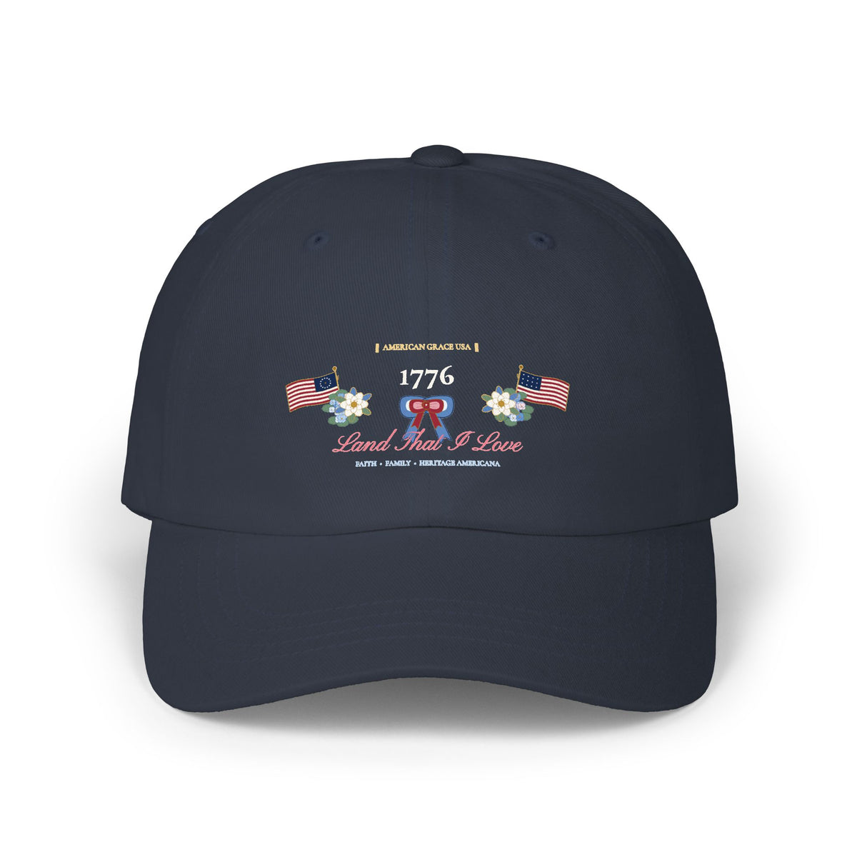 "1776 • Land That I Love" Chinoiserie Ribbon & Stars Classic Dad Cap