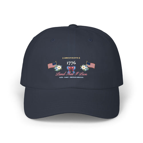 "1776 • Land That I Love" Chinoiserie Ribbon & Stars Classic Dad Cap