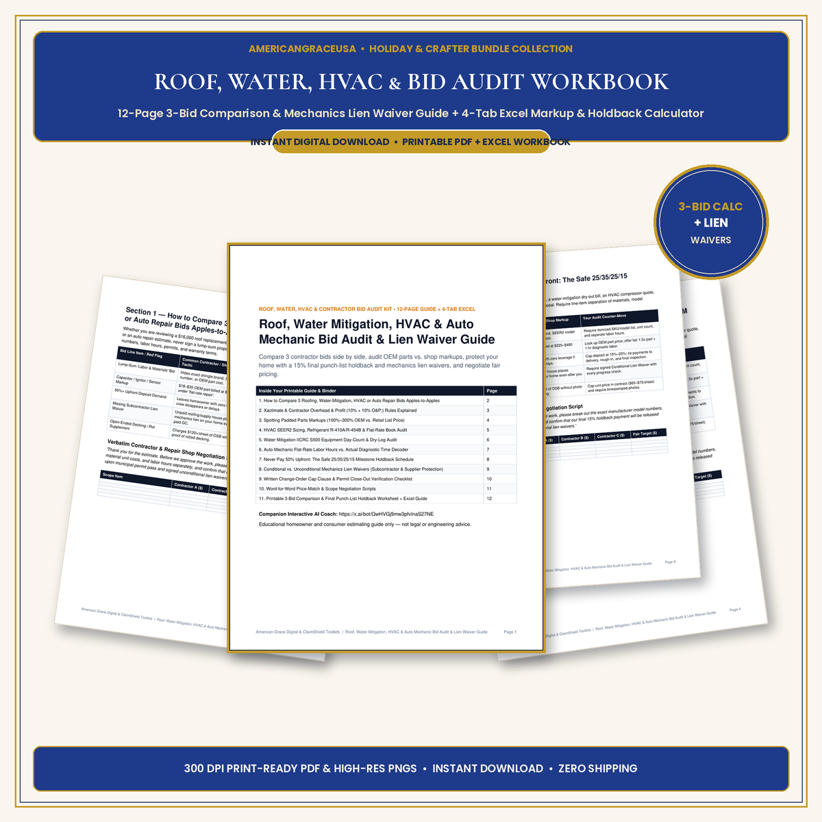 Roof, Water, HVAC & Contractor Bid Audit Workbook Hero Cover