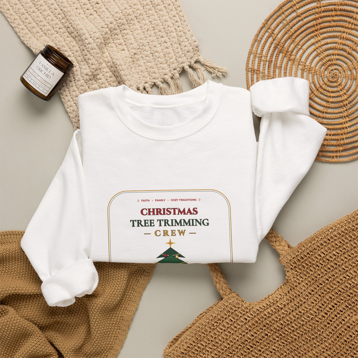 Christmas Tree Trimming Crew Sweatshirt | Faith Family Fireplace & Fur Babies Holiday Crewneck | Cozy Dog Mom Christmas Sweater