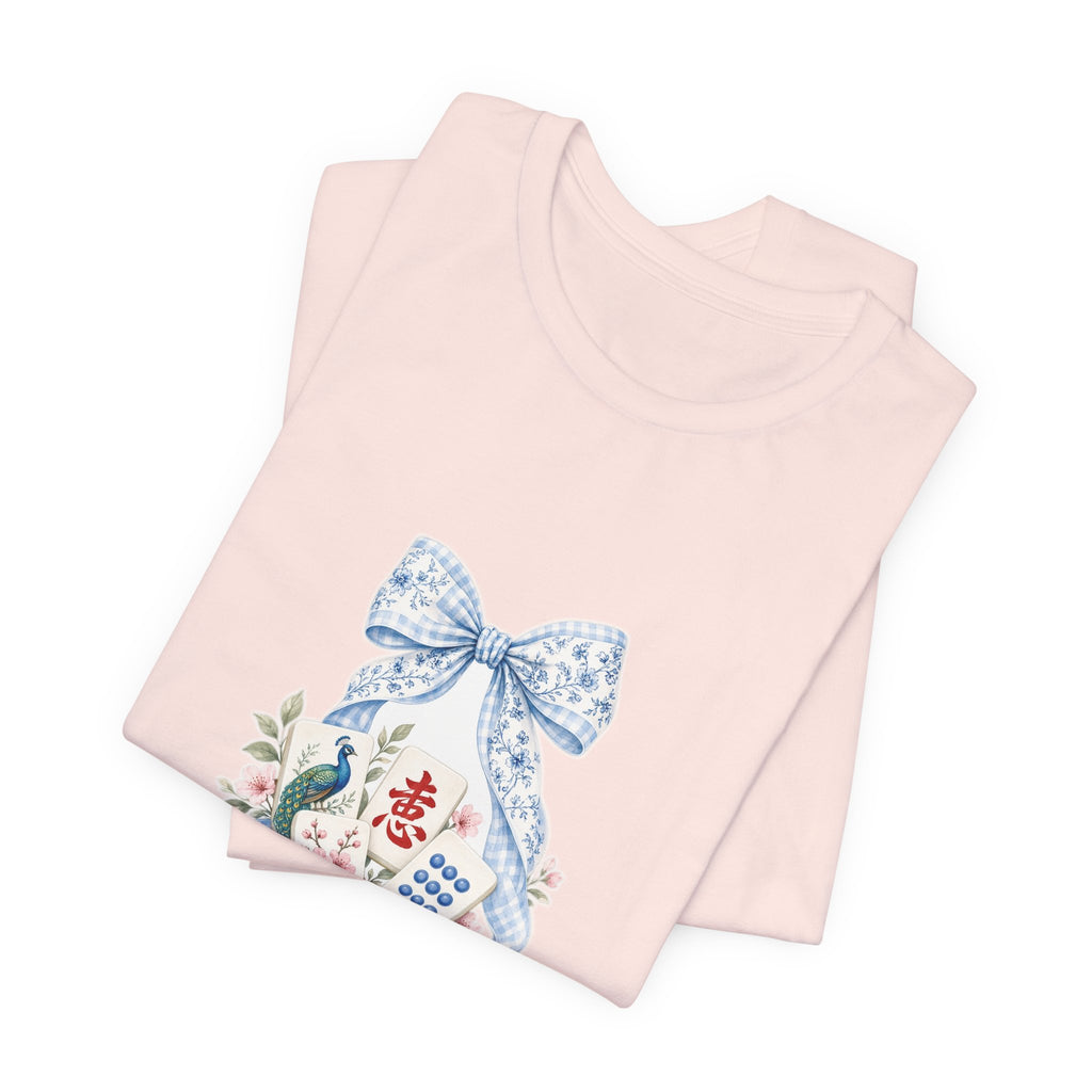 Pastel Coquette Bow & Lucky Mahjong Tiles Shirt | Chinoiserie Bam Bird Crak Social Club Bella+Canvas 3001 Tee