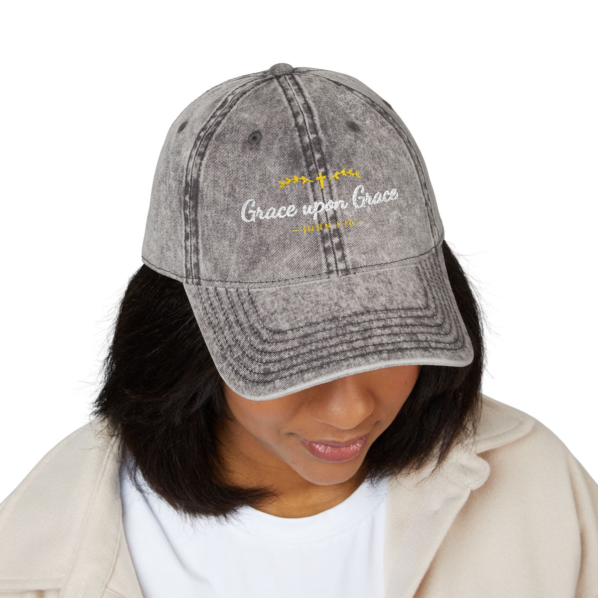 Grace Upon Grace Embroidered Vintage Washed Dad Cap | Christian Women's Baseball Hat