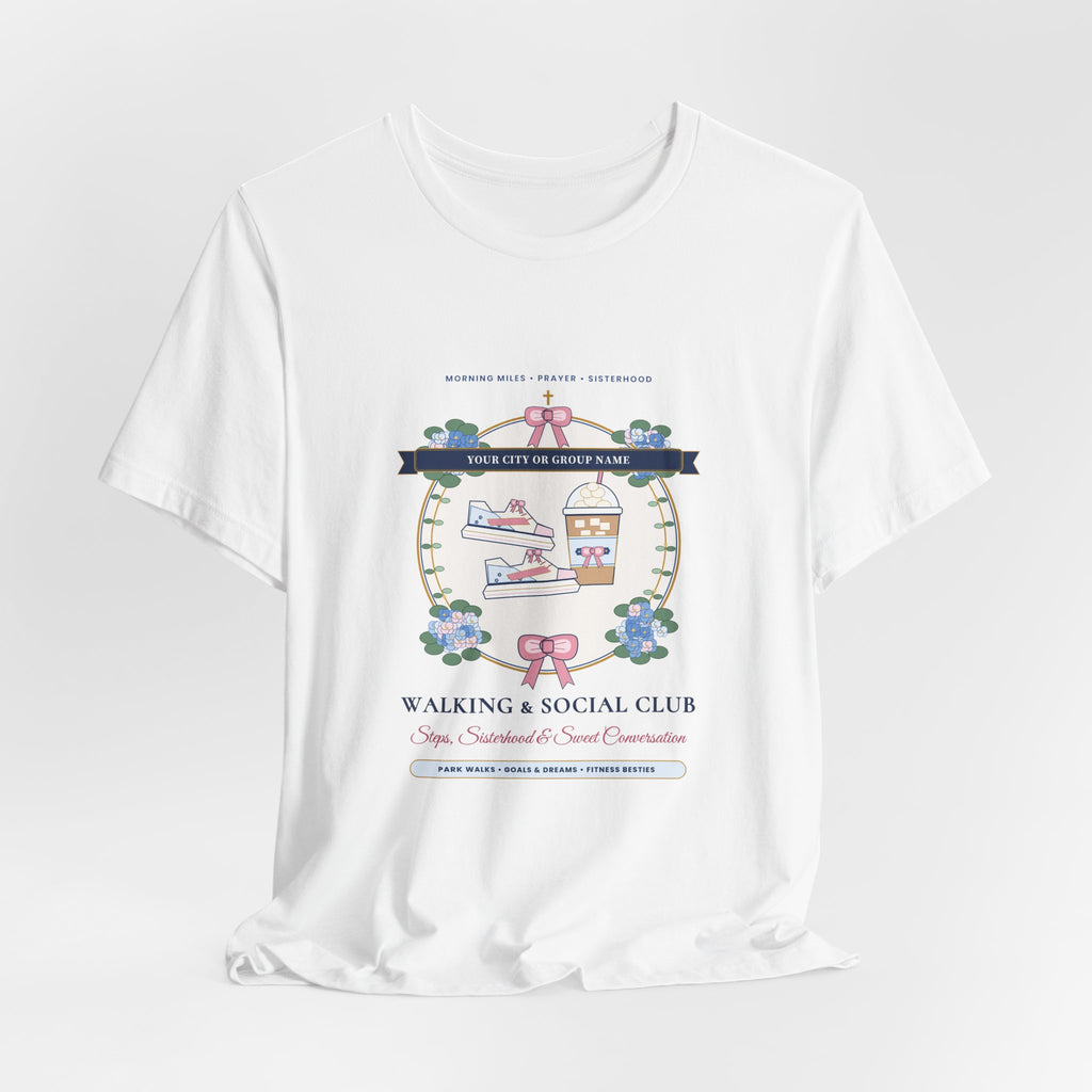 Personalized "[Your City or Group] Walking & Social Club" Preppy Chinoiserie Shirt | Custom Ladies Park Walk & Fitness Besties Tee