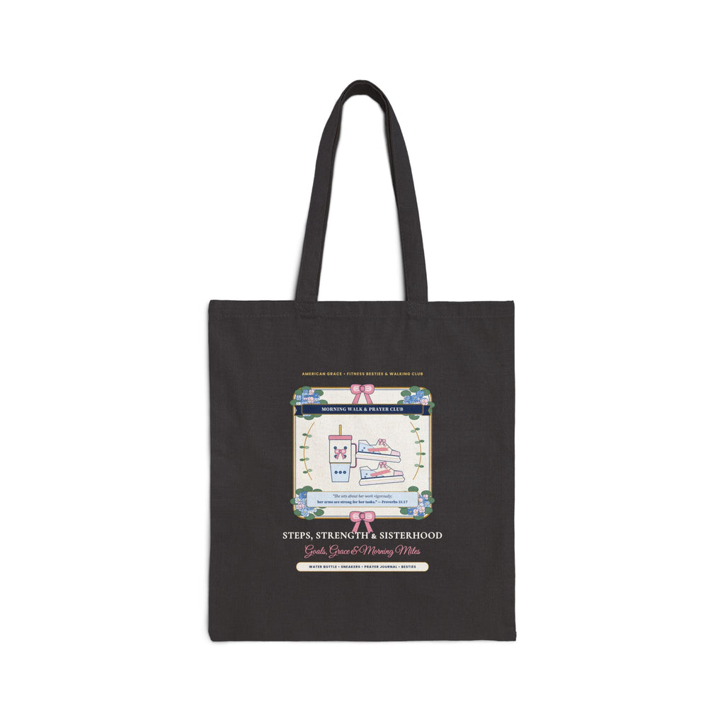 Personalized "Steps, Strength & Sisterhood • Proverbs 31:17" Walking Club Canvas Tote Bag | Fitness Besties Park Walk & Water Bottle Bag
