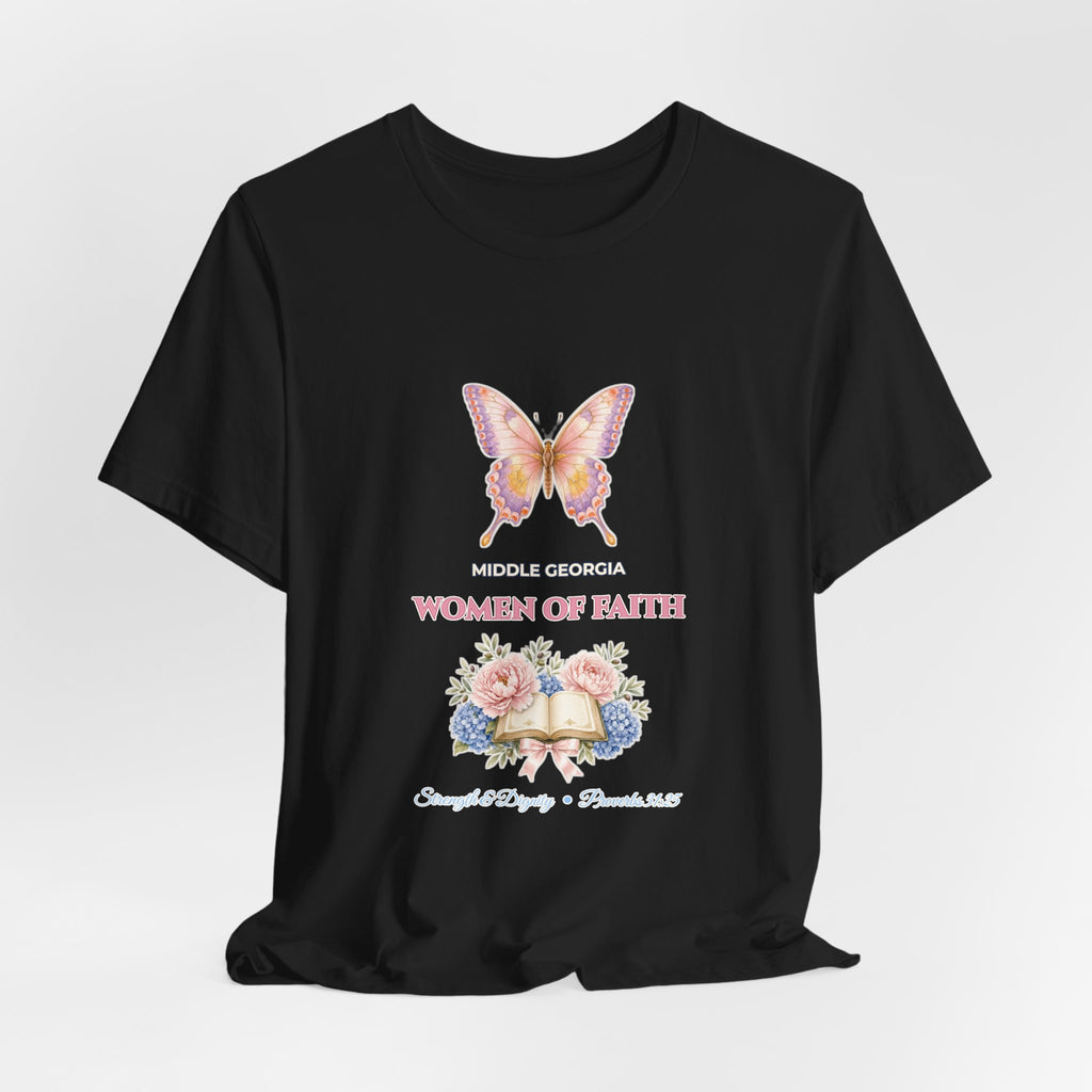 Personalized Custom Church or Ministry Name Shirt | Watercolor Butterfly & Scripture Bella+Canvas 3001 Tee | Women of Faith Bible Study Gift