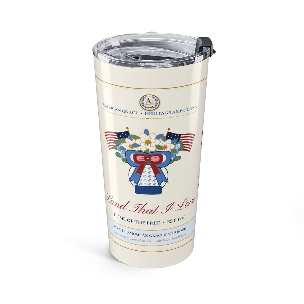 Personalized "American Grace • Land That I Love" Chinoiserie Ginger-Jar & Flag 20oz Stainless Travel Tumbler