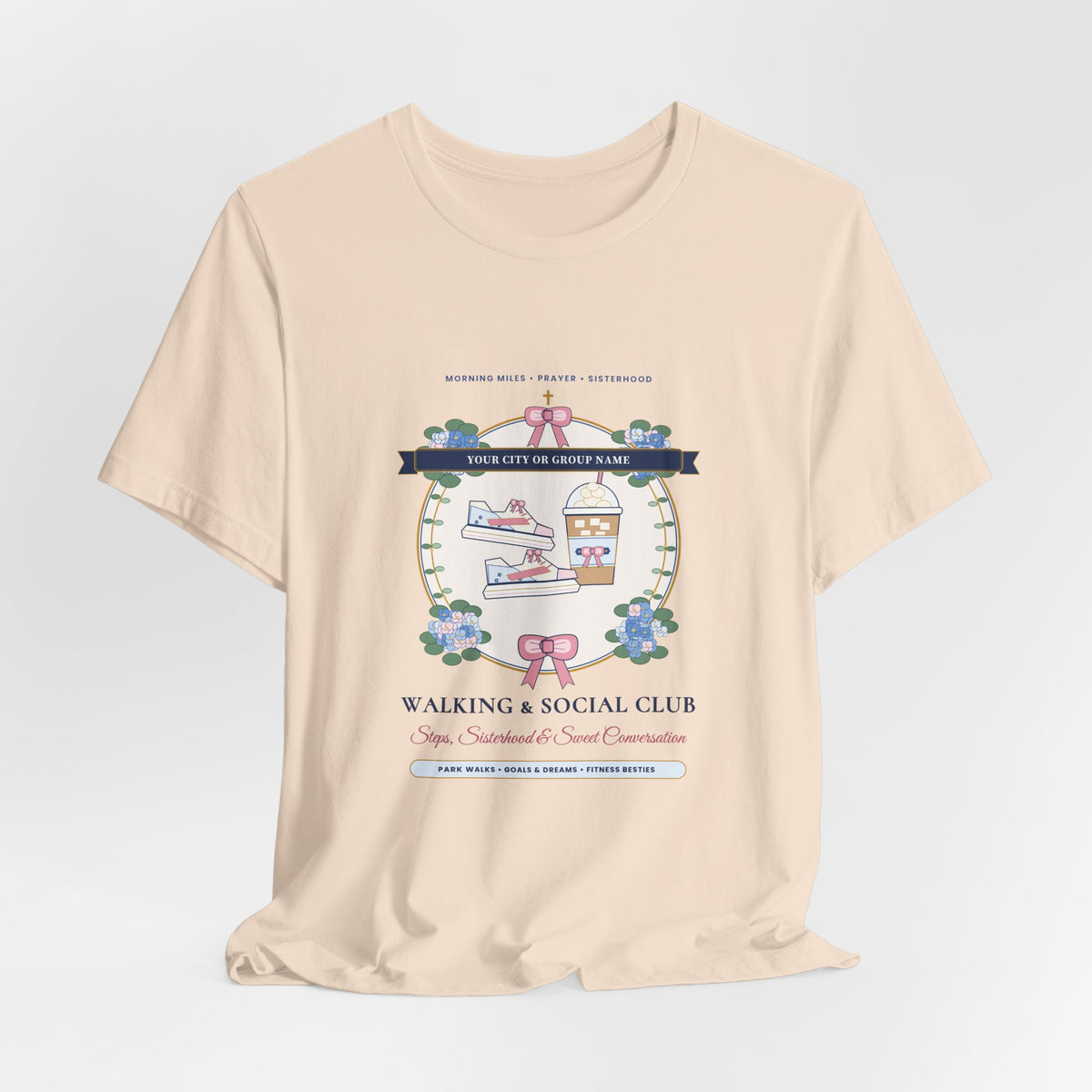 Personalized "[Your City or Group] Walking & Social Club" Preppy Chinoiserie Shirt | Custom Ladies Park Walk & Fitness Besties Tee