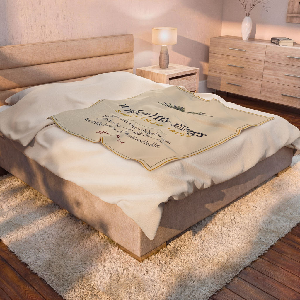 Under His Wings Blanket | Psalm 91:4 KJV Throw | Christian Scripture Plush Blanket Gift