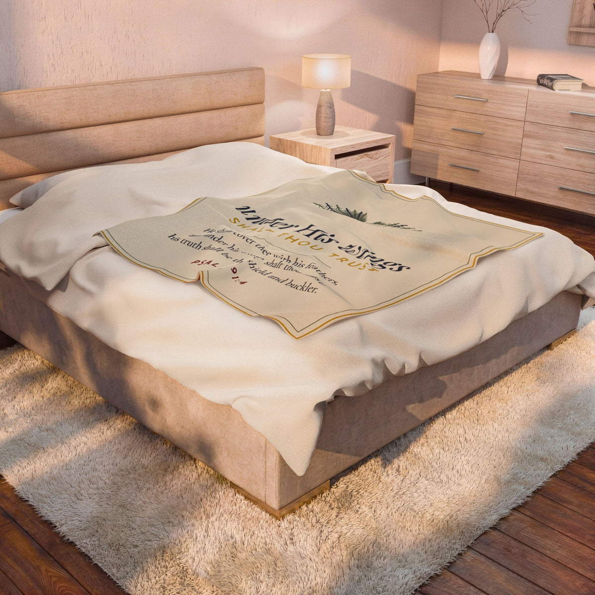 Under His Wings Blanket | Psalm 91:4 KJV Throw | Christian Scripture Plush Blanket Gift