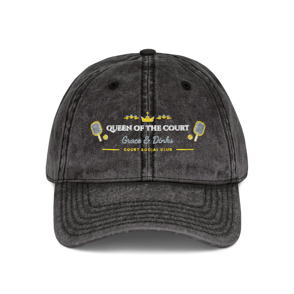 "Queen of the Court • Grace & Dinks" Embroidered Vintage Washed Cap | Women's Preppy Pickleball Club Baseball Hat