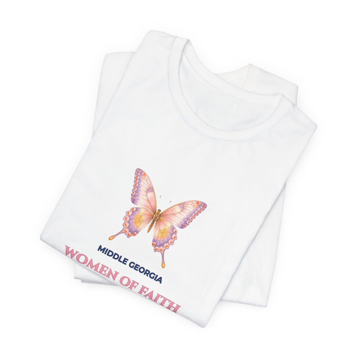 Personalized Custom Church or Ministry Name Shirt | Watercolor Butterfly & Scripture Bella+Canvas 3001 Tee | Women of Faith Bible Study Gift