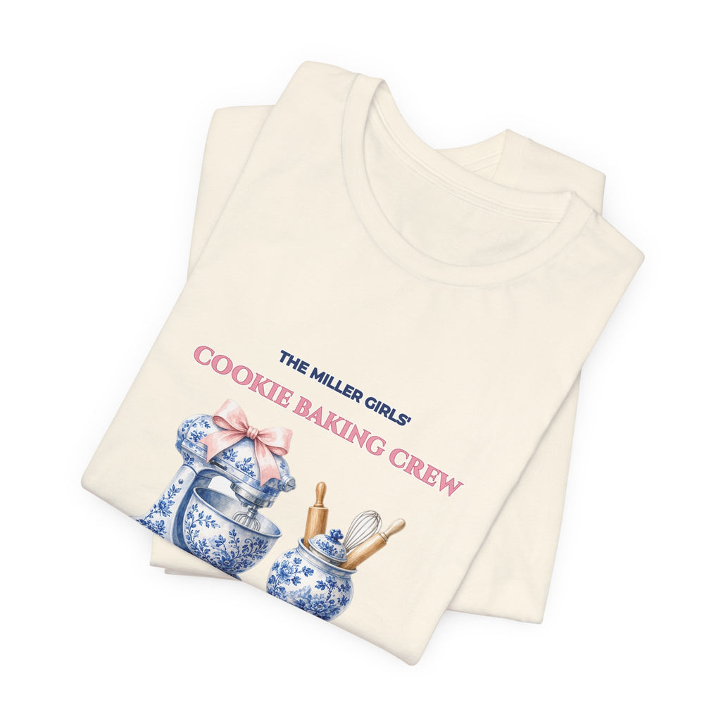Personalized Custom Family or Besties Christmas Cookie Baking Crew Shirt | Chinoiserie Stand Mixer & Coquette Bow Bella+Canvas 3001 Tee