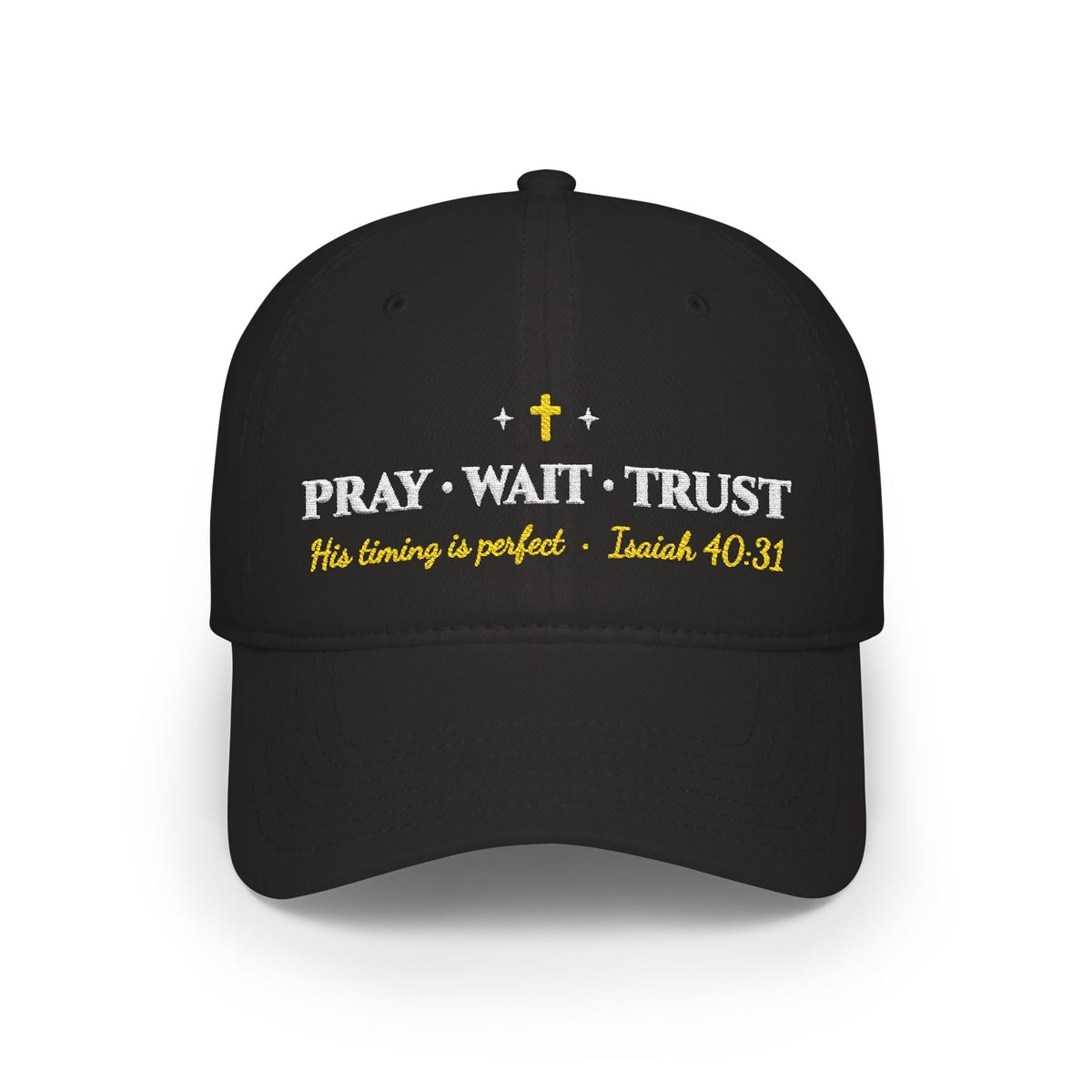 Pray Wait Trust Embroidered Low-Profile Baseball Cap — AmericanGraceUSA Boutique Showcase