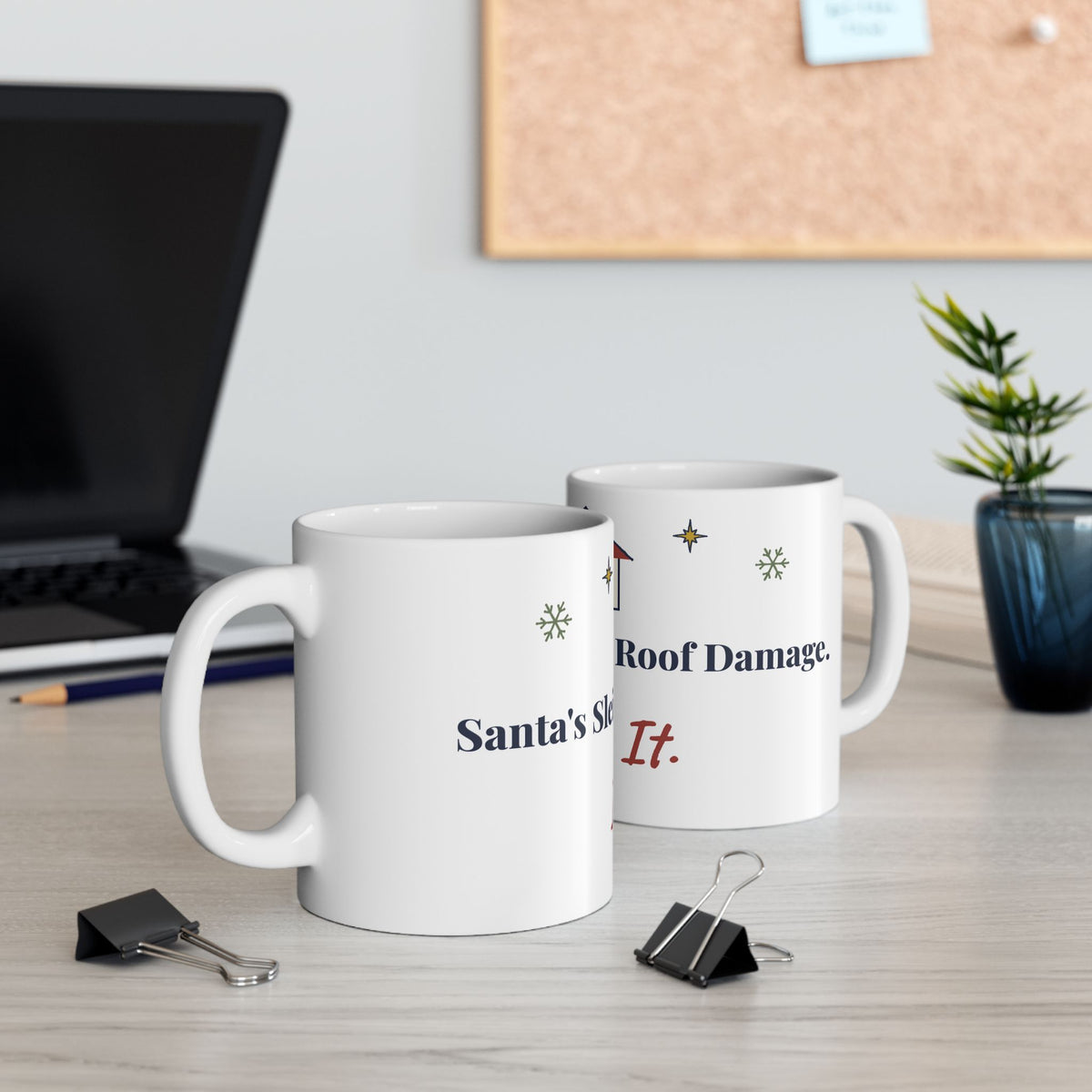 Funny Claims Adjuster Christmas Mug, Santa's Sleigh Had Roof Damage, Insurance Adjuster Secret Santa Gift