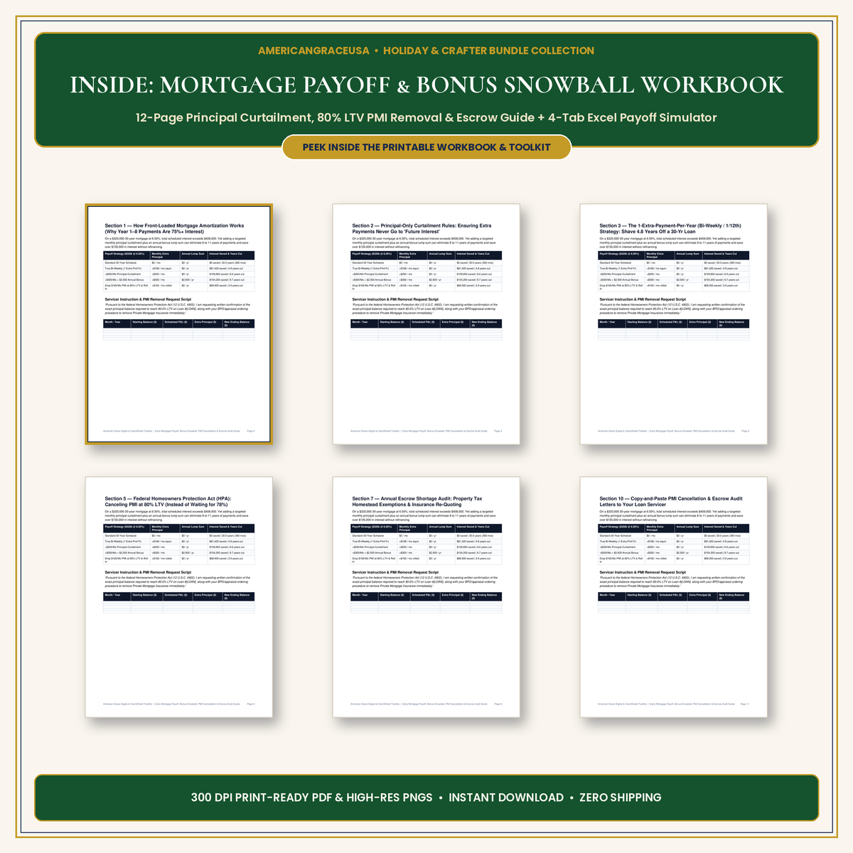 Mortgage Payoff & Bonus Snowball Calculator Workbook Inside Spreads & Excel Preview