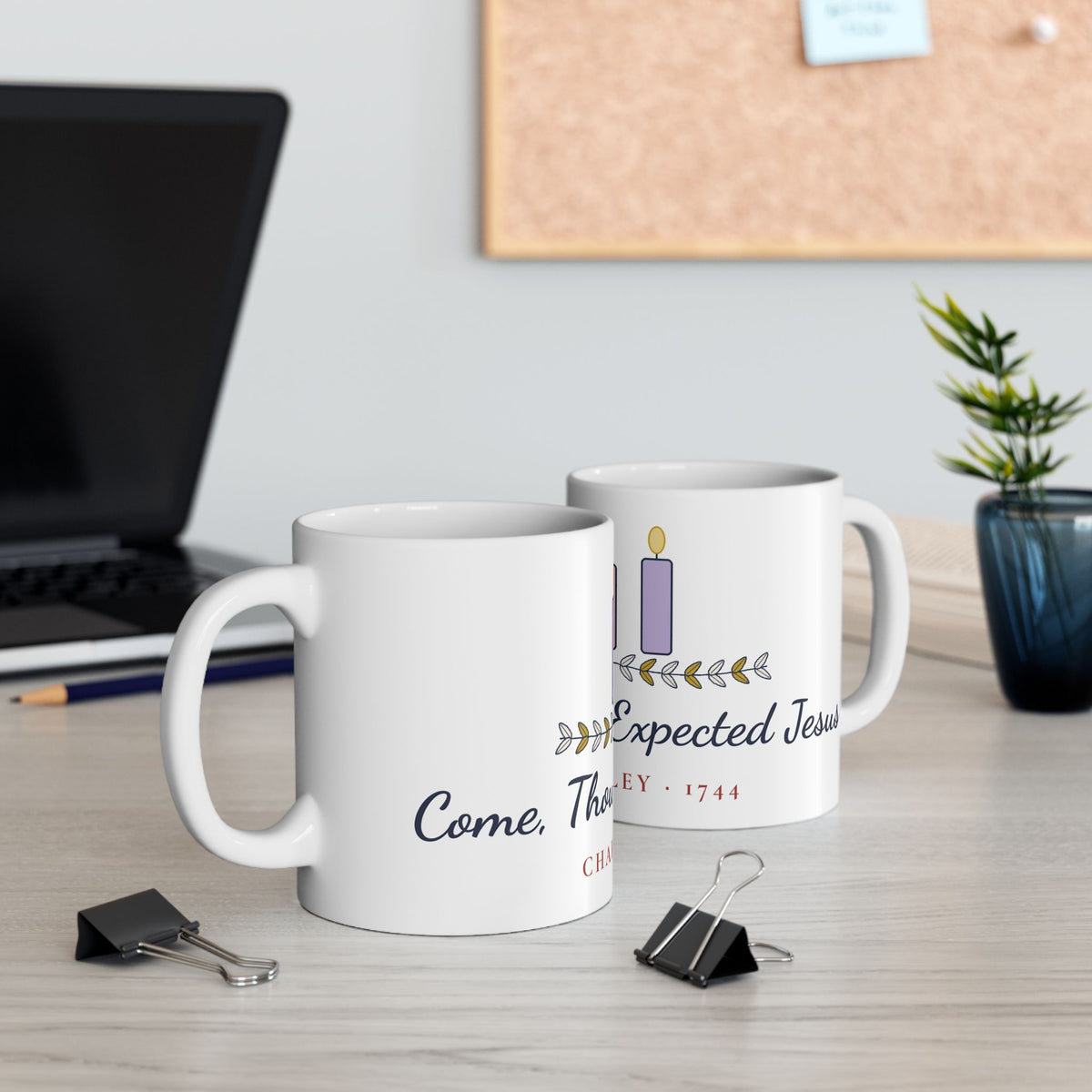 Christian Christmas Mug, Come Thou Long Expected Jesus Advent Hymn Mug, Religious Gift for Pastor or Church Friend
