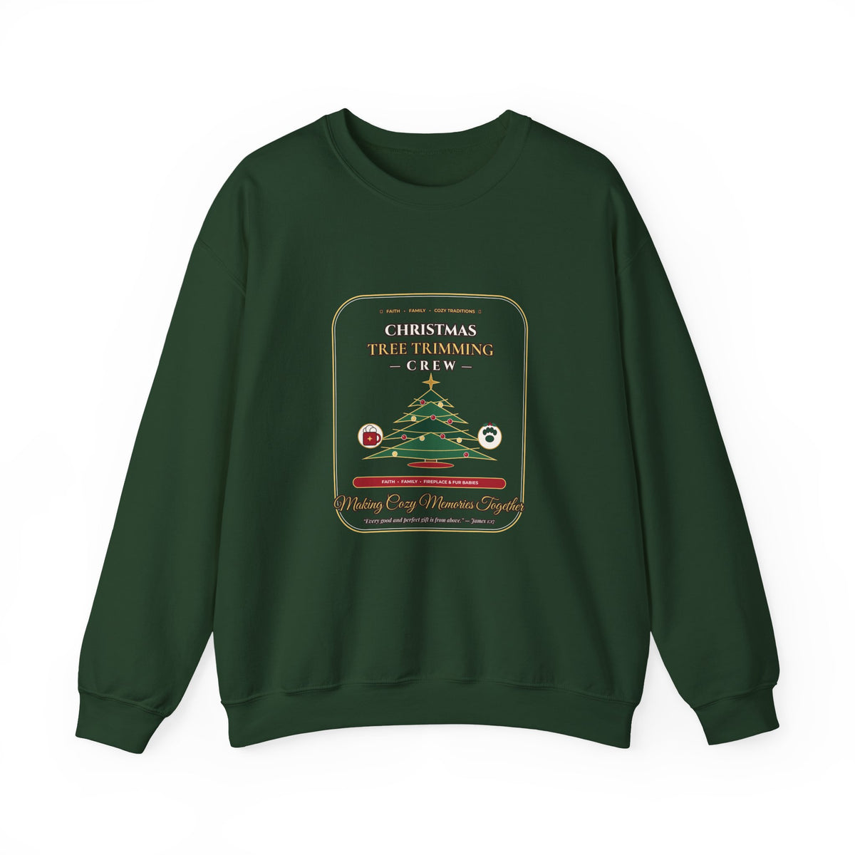 Christmas Tree Trimming Crew Sweatshirt | Faith Family Fireplace & Fur Babies Holiday Crewneck | Cozy Dog Mom Christmas Sweater