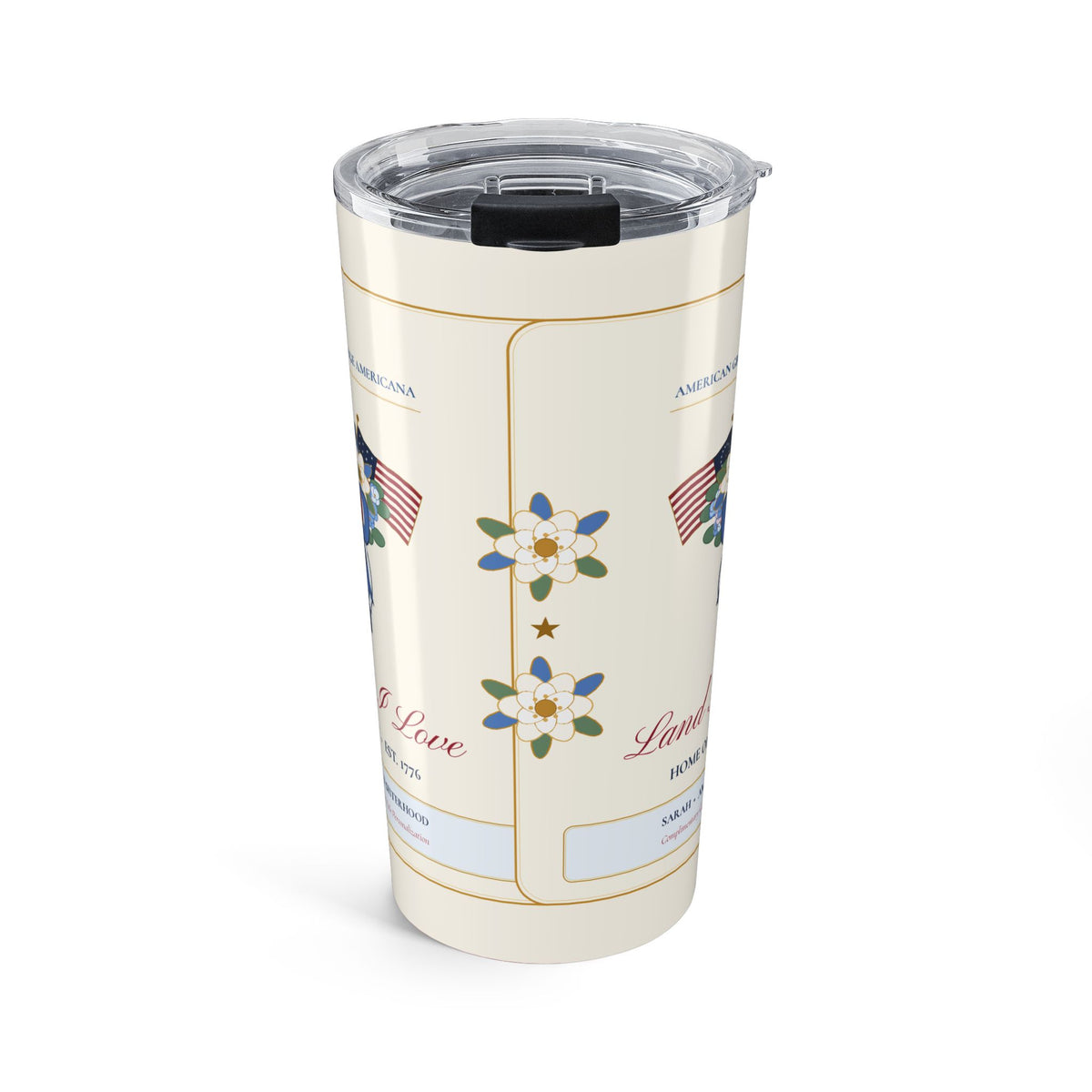 Personalized "American Grace • Land That I Love" Chinoiserie Ginger-Jar & Flag 20oz Stainless Travel Tumbler