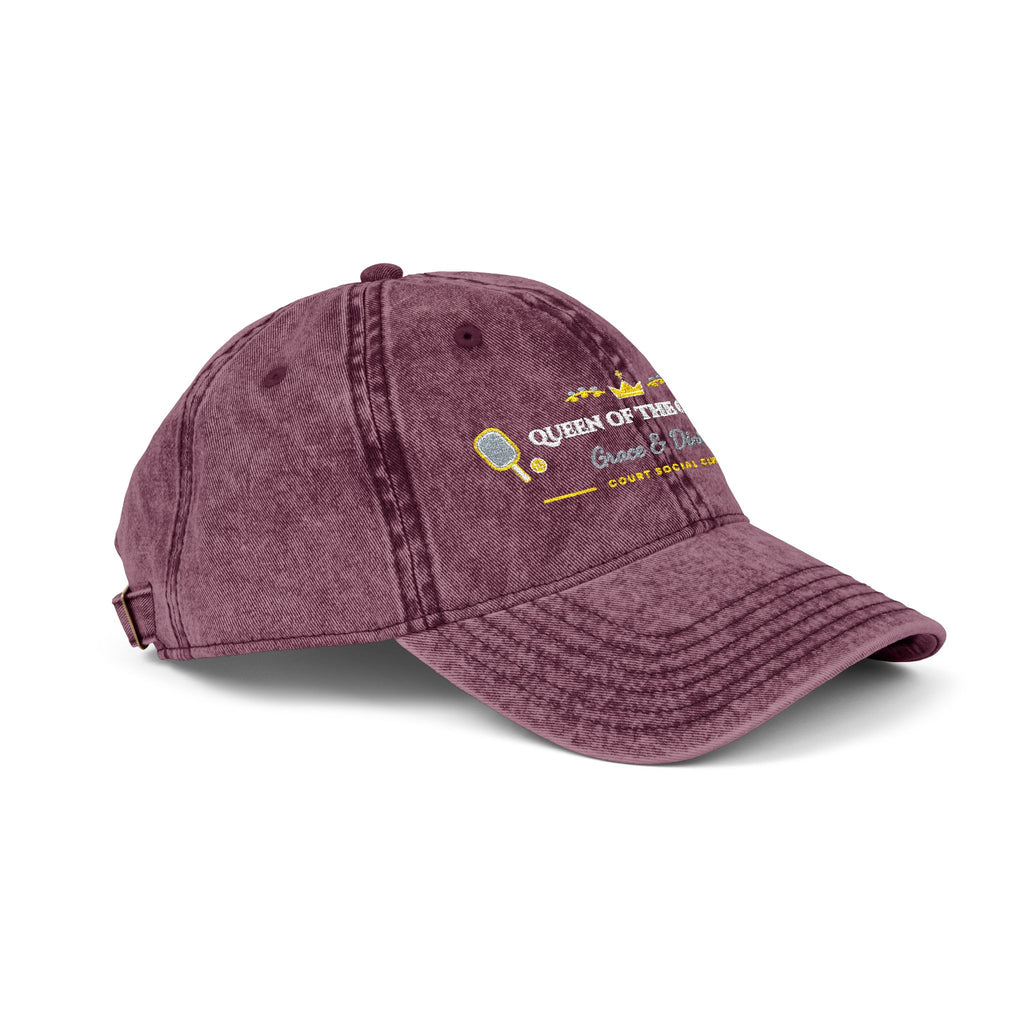 "Queen of the Court • Grace & Dinks" Embroidered Vintage Washed Cap | Women's Preppy Pickleball Club Baseball Hat