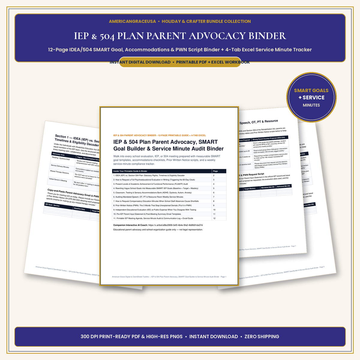 IEP & 504 Plan Parent Advocacy, SMART Goal & Service Minute Audit Binder Hero Cover