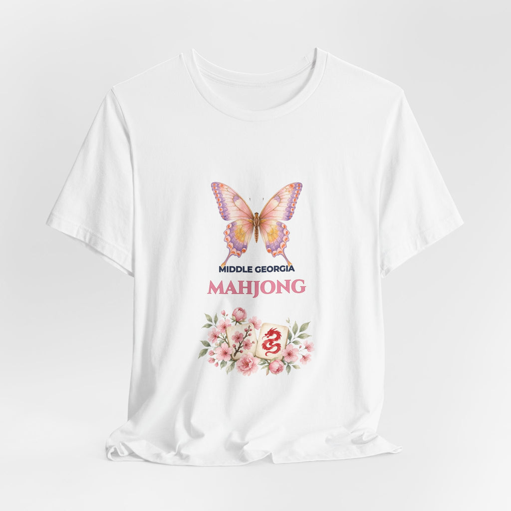 Personalized Custom City or Club Name Mahjong Shirt | Watercolor Butterfly & Floral Bella+Canvas 3001 Tee | Group Game Night Gift