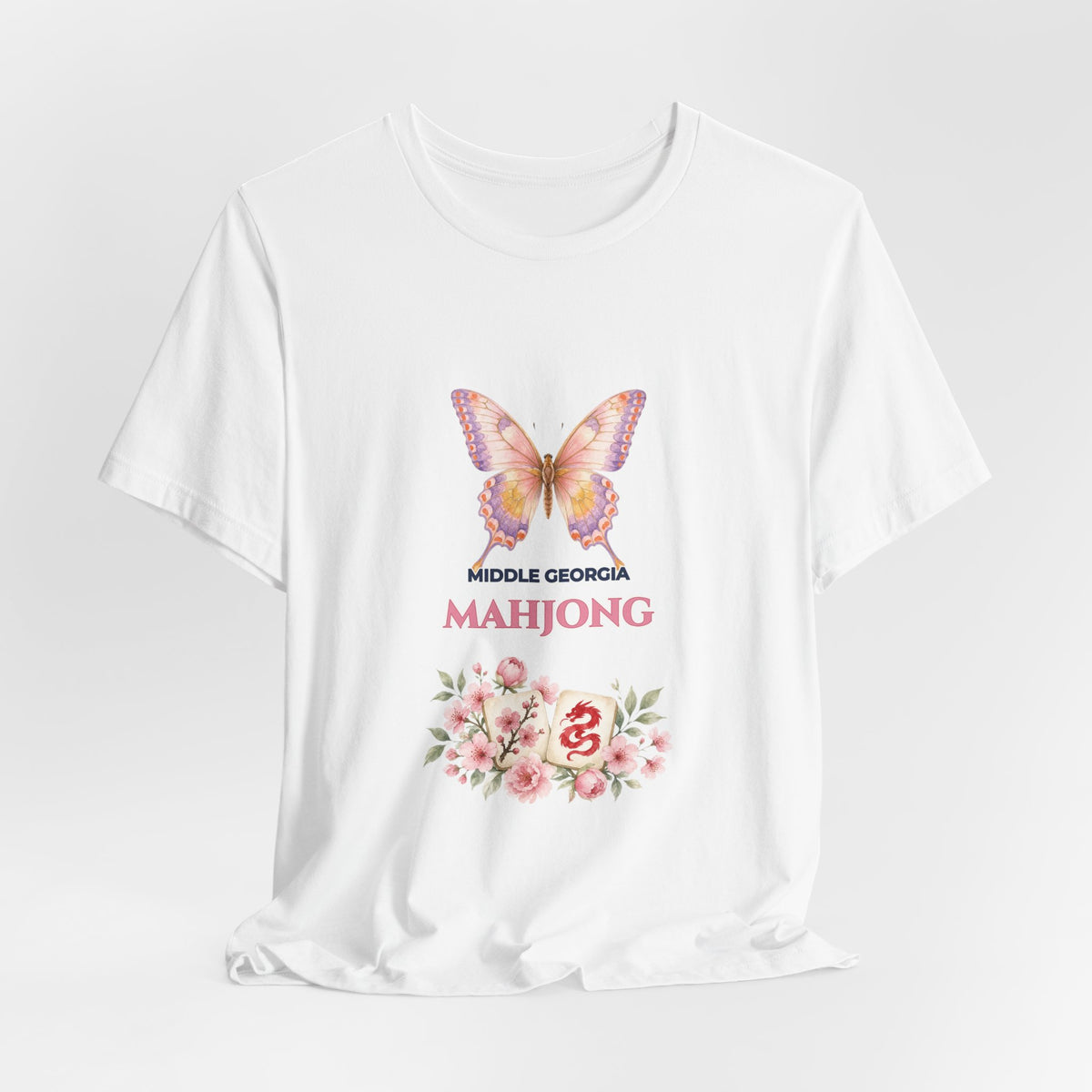Personalized Custom City or Club Name Mahjong Shirt | Watercolor Butterfly & Floral Bella+Canvas 3001 Tee | Group Game Night Gift