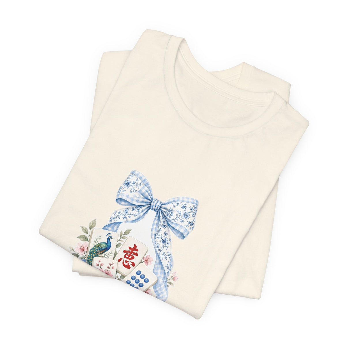 Pastel Coquette Bow & Lucky Mahjong Tiles Shirt | Chinoiserie Bam Bird Crak Social Club Bella+Canvas 3001 Tee