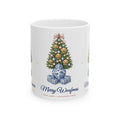 "Merry Woofmas" Chinoiserie Ginger-Jar Christmas Tree & Golden Doodle Dog Mom Holiday Ceramic Mug (11oz / 15oz) | Dog Lover Gift