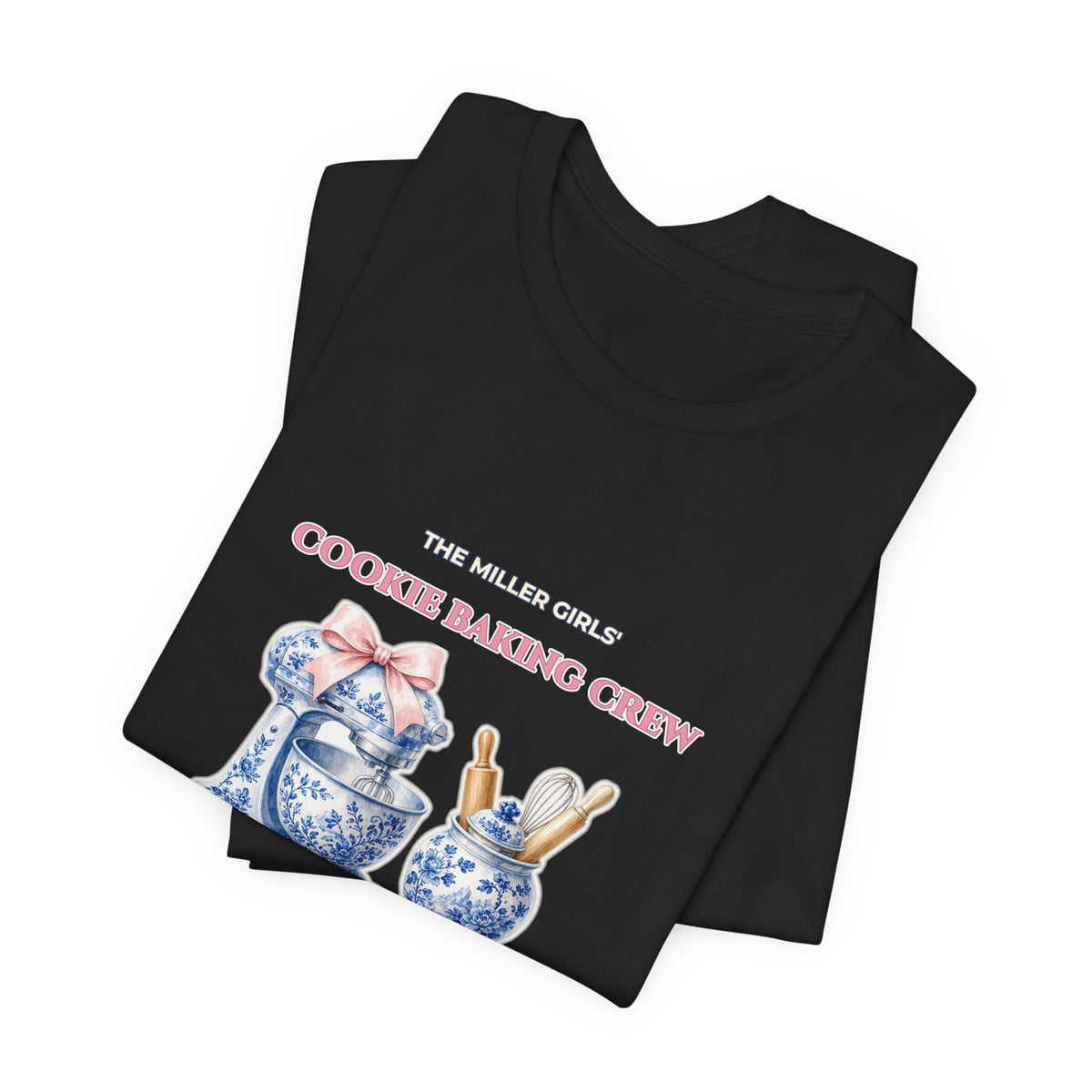 Personalized Custom Family or Besties Christmas Cookie Baking Crew Shirt | Chinoiserie Stand Mixer & Coquette Bow Bella+Canvas 3001 Tee