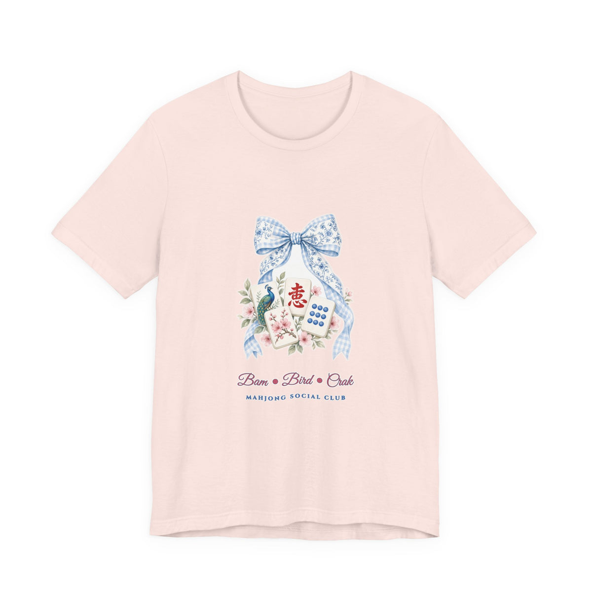 Pastel Coquette Bow & Lucky Mahjong Tiles Shirt | Chinoiserie Bam Bird Crak Social Club Bella+Canvas 3001 Tee
