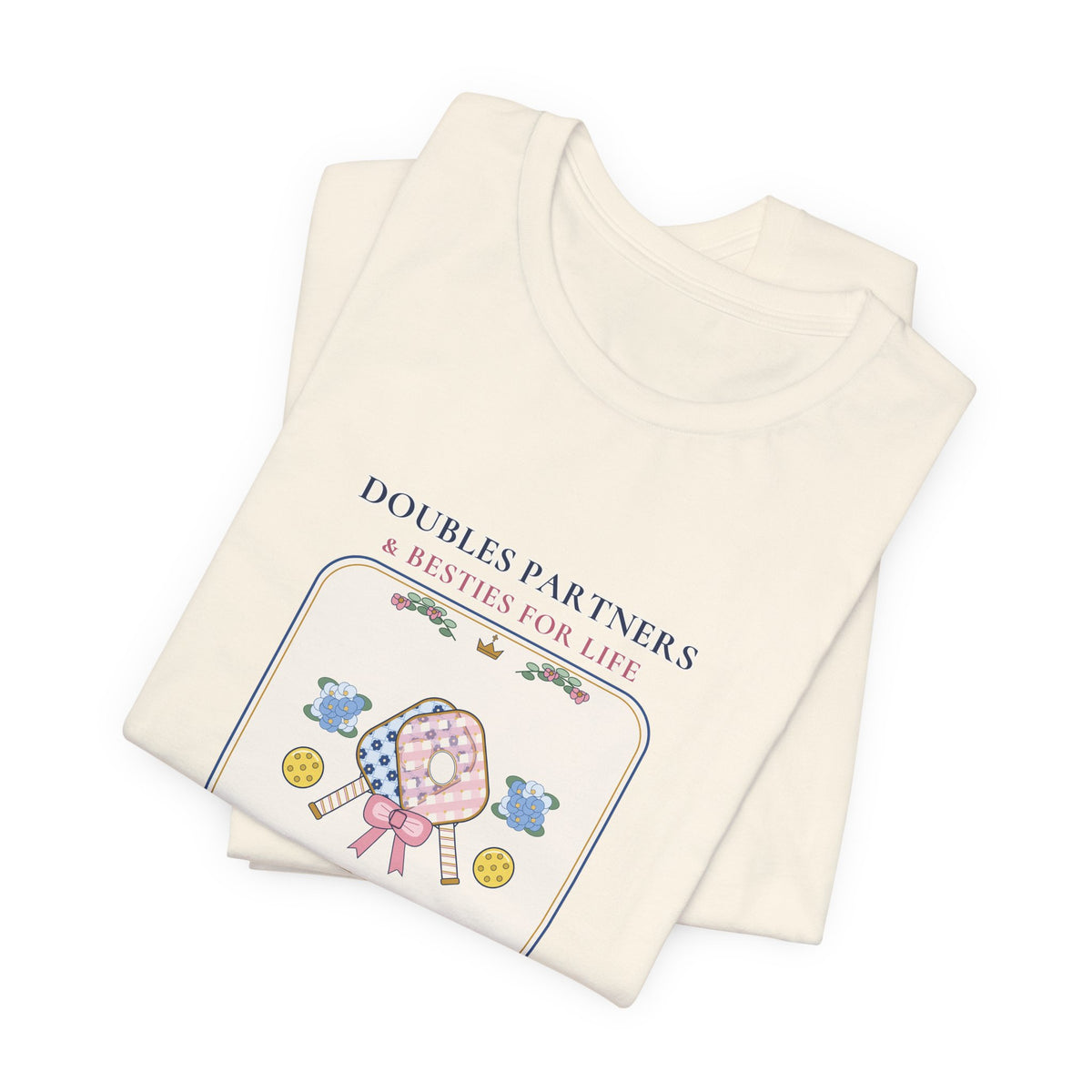 Personalized "Doubles Partners & Besties for Life" Preppy Chinoiserie Pickleball Shirt | Custom Names Matching Court Besties Bella+Canvas Tee