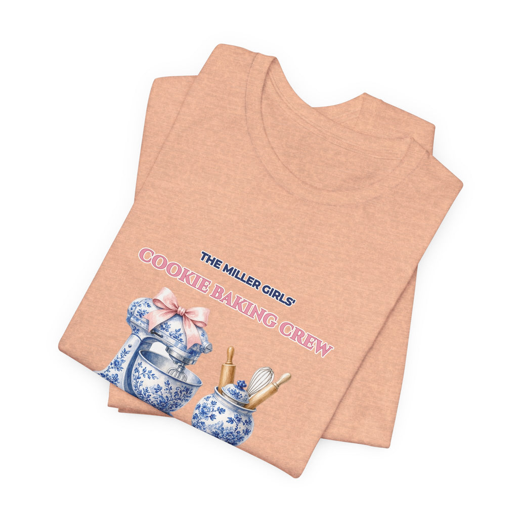 Personalized Custom Family or Besties Christmas Cookie Baking Crew Shirt | Chinoiserie Stand Mixer & Coquette Bow Bella+Canvas 3001 Tee