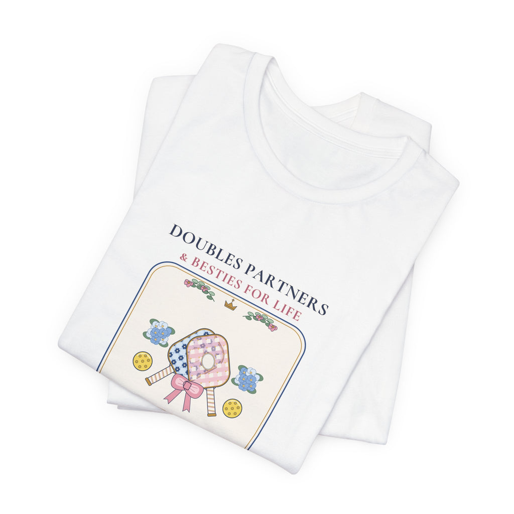 Personalized "Doubles Partners & Besties for Life" Preppy Chinoiserie Pickleball Shirt | Custom Names Matching Court Besties Bella+Canvas Tee