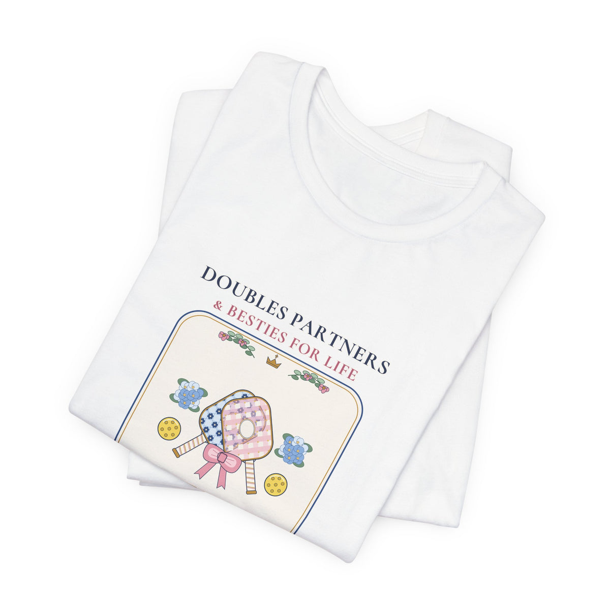 Personalized "Doubles Partners & Besties for Life" Preppy Chinoiserie Pickleball Shirt | Custom Names Matching Court Besties Bella+Canvas Tee