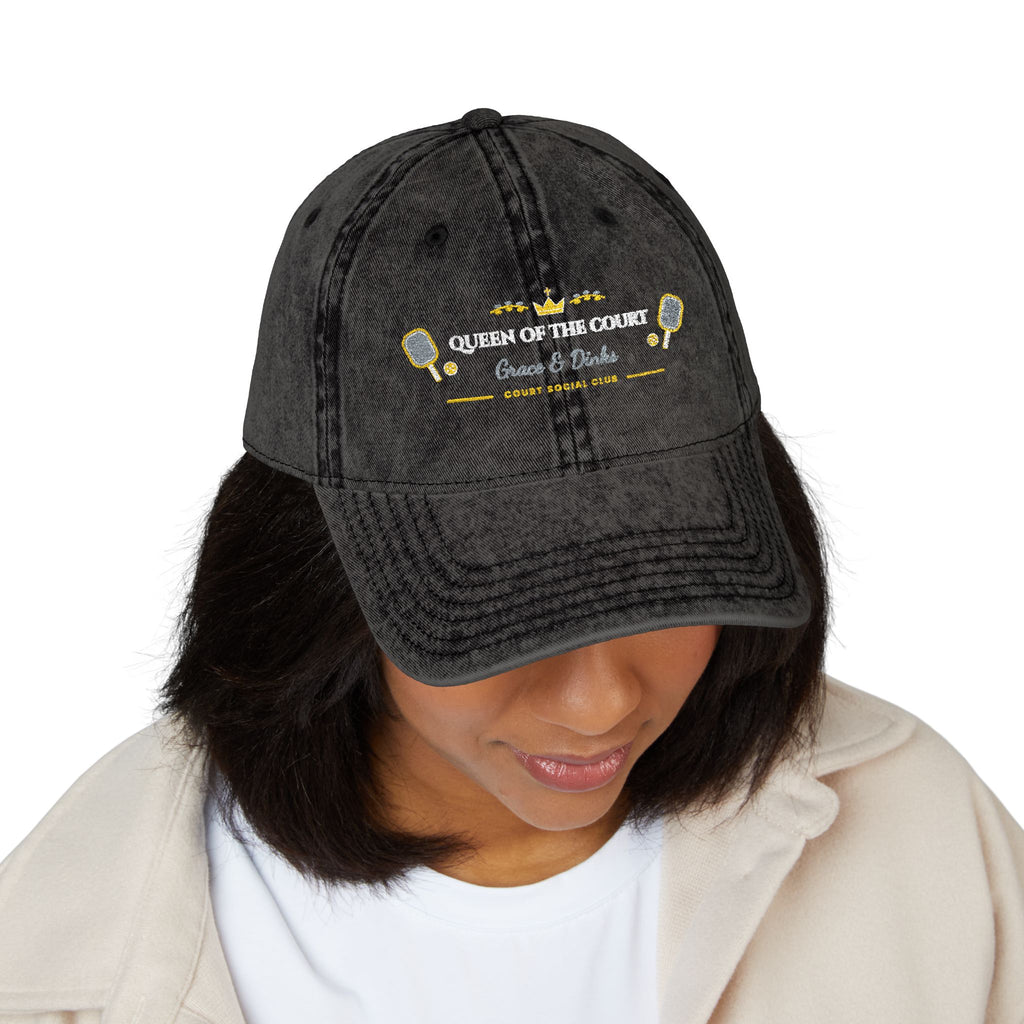 "Queen of the Court • Grace & Dinks" Embroidered Vintage Washed Cap | Women's Preppy Pickleball Club Baseball Hat