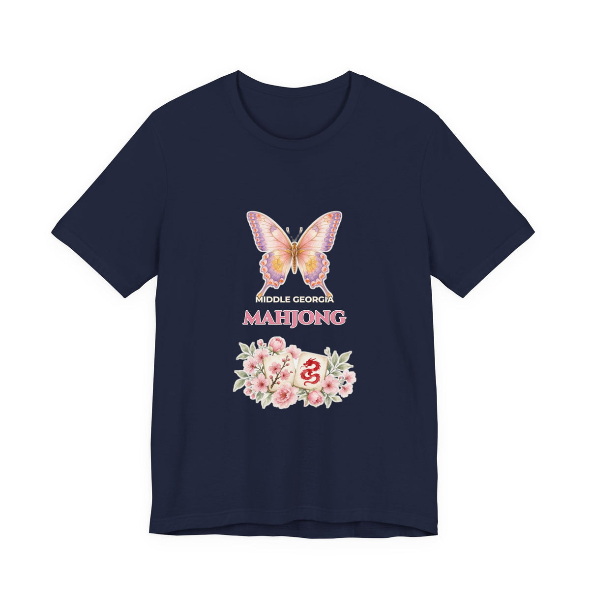 Personalized Custom City or Club Name Mahjong Shirt | Watercolor Butterfly & Floral Bella+Canvas 3001 Tee | Group Game Night Gift